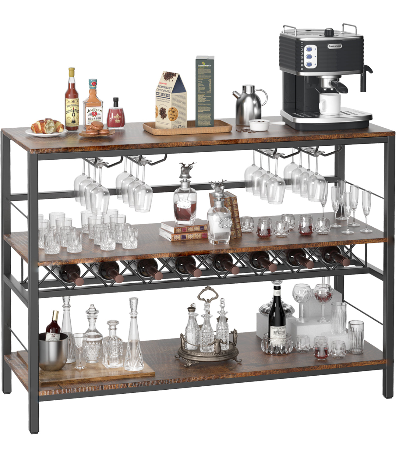 Cozy Eagle Industrial Wine Bar Table, Coffee Bar Cabinet with Storage